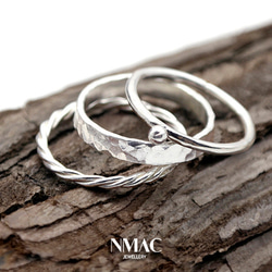 手工製作-NMACJEWELRY-極簡主義小巧多紋理的層疊戒指，纖細的尾戒-SOLID Sterling Silver 第2張的照片