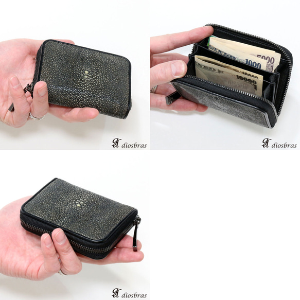財布 ラウンドファスナー メンズ レディース 本革 スティングレー エイ革 シンプル スリム WJE-4 4枚目の画像