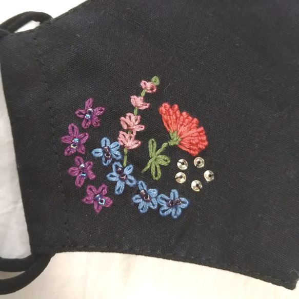 スワッグ刺繍入り 立体マスク 黒 オレンジ系 4枚目の画像