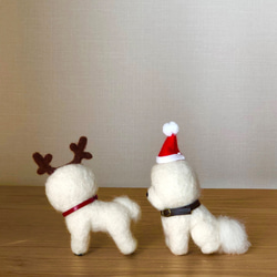 ※受付終了いたしました。《ご予約限定販売》　クリスマスビション　羊毛フェルト　ビションフリーゼ　インテリア雑貨　置物 2枚目の画像