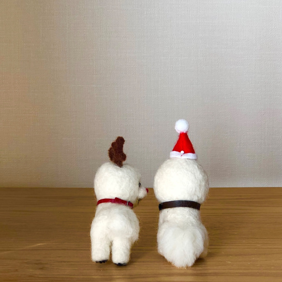 ※受付終了いたしました。《ご予約限定販売》　クリスマスビション　羊毛フェルト　ビションフリーゼ　インテリア雑貨　置物 3枚目の画像