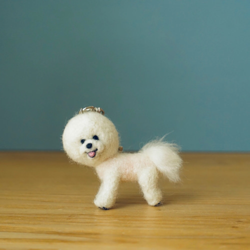 羊毛フェルト　ビションフリーゼ ピンクサマーカットビションキーホルダー(6-1) 羊毛フェルト