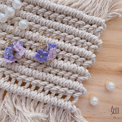 【如果。】mini crochet系列❊素雅紫丁香耳環耳夾/可訂製 第1張的照片