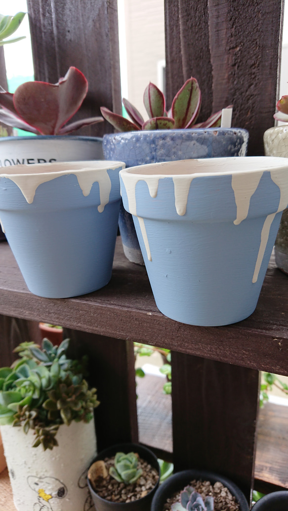 ペイント鉢 たら～りクリームかけ スモークブルー 一輪挿し・花瓶