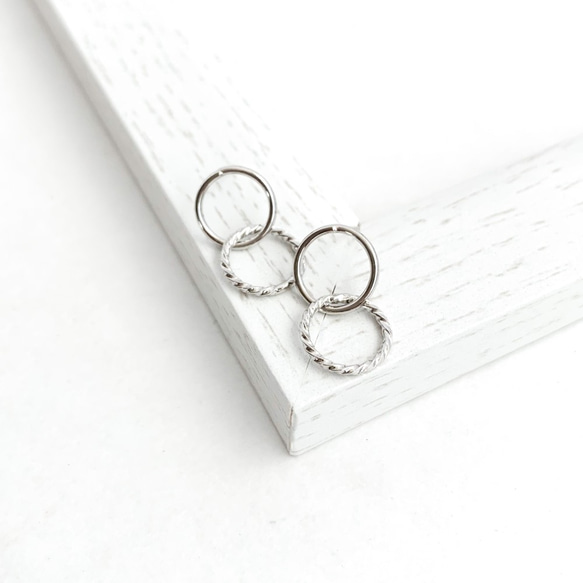 【送料無料】Double Ring Pierce silver  n458 4枚目の画像