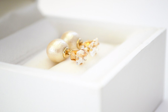 【送料無料】14kgf White Topaz Cottonpearl Catch Pierce 2枚目の画像