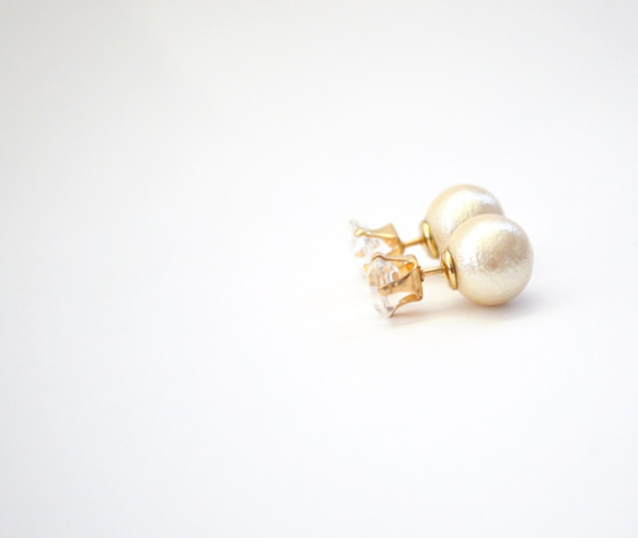 【送料無料】14kgf White Topaz Cottonpearl Catch Pierce 4枚目の画像