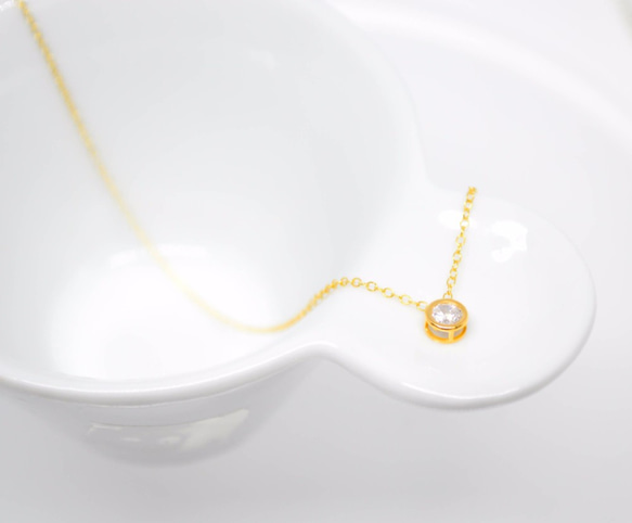 【送料無料】14kgf Round CZ Necklace 3枚目の画像