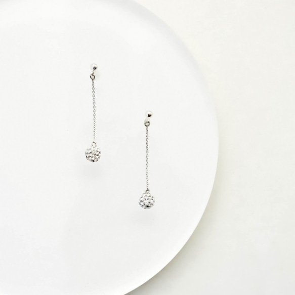 【送料無料】Crystal Ball chain Pierces/Earrings 2枚目の画像