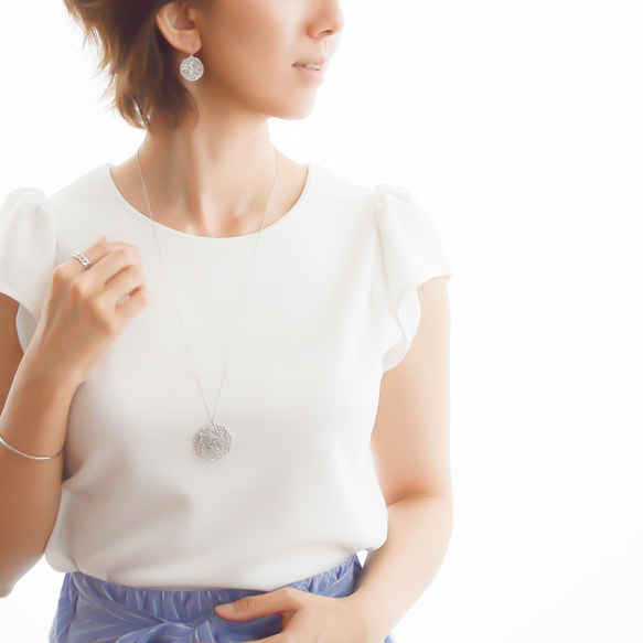 【送料無料】Mesh plate necklace(silver)L 5枚目の画像