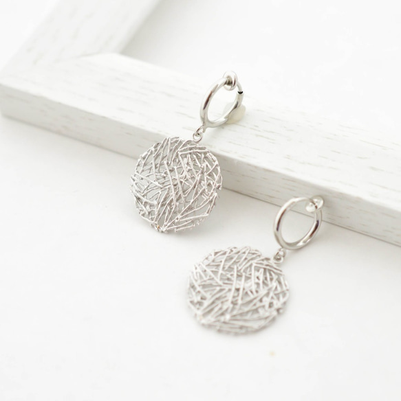 【送料無料】Mesh plate Earrings(silver) 2枚目の画像