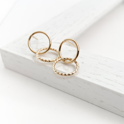 【送料無料】Double Ring Pierce gold  n456 2枚目の画像