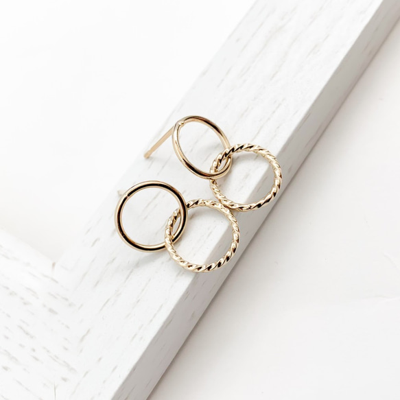 【送料無料】Double Ring Pierce gold  n456 3枚目の画像