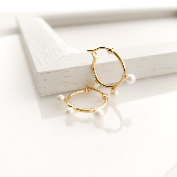 【送料無料】pearl hoop pierces 0529 5枚目の画像