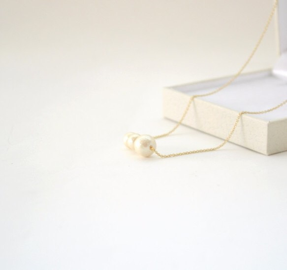 Pellet Cotton Pearl Necklace 14KGF 第3張的照片