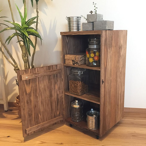 キャスター付き 3段ボックス キャビネット りんご箱 リメイク 棚