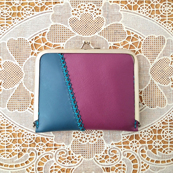 スリム財布(青と紫のレザー) 1枚目の画像