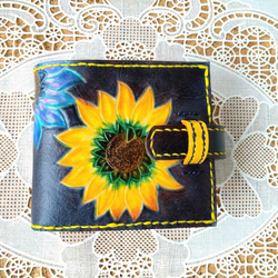 黄色と青と茶色の向日葵の二つ折り財布 1枚目の画像