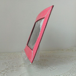 水玉ピンクのレザーフォトフレーム 4枚目の画像