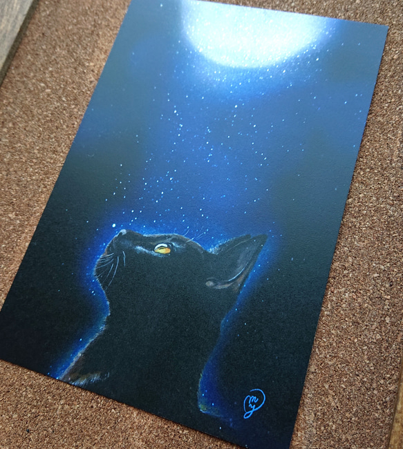 イラスト原画 「見上げる猫」 見上げる猫（墨絵、和紙33cm×24，5cm） 版画 ELIXIR OF