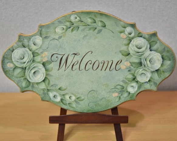 トールペイント 【受注制作・送料無料】ホワイトローズのWelcome