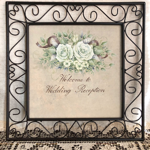 トールペイント 薔薇のウェディングボード 表札・ネームプレート