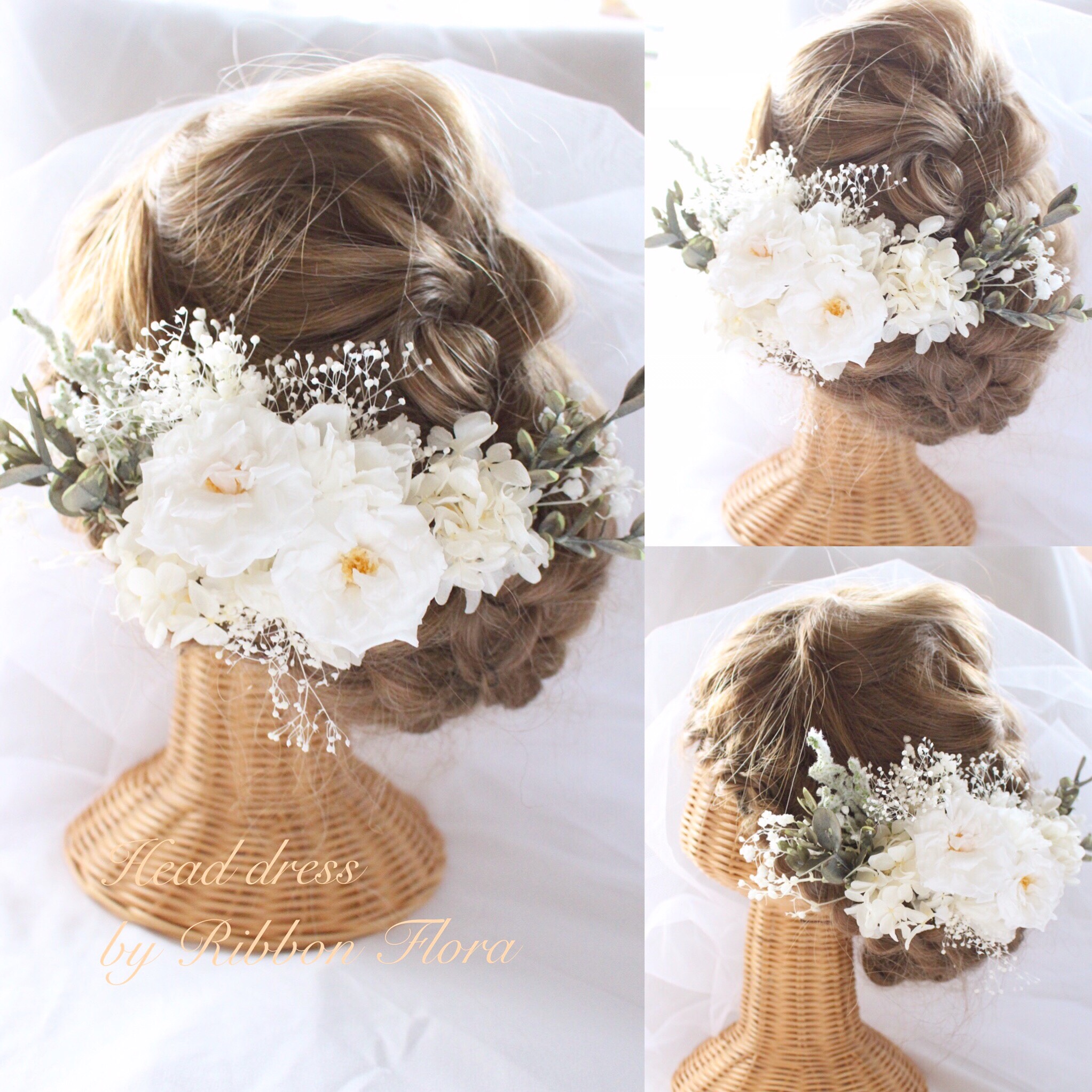 ◎オーダーメイド◎プリザーブドフラワーのヘッドドレス20パーツセット ウェディング・成人式・卒業式に