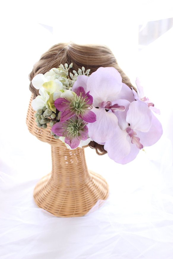 アンティークパープルの胡蝶蘭のヘッドドレス・natural 3枚目の画像