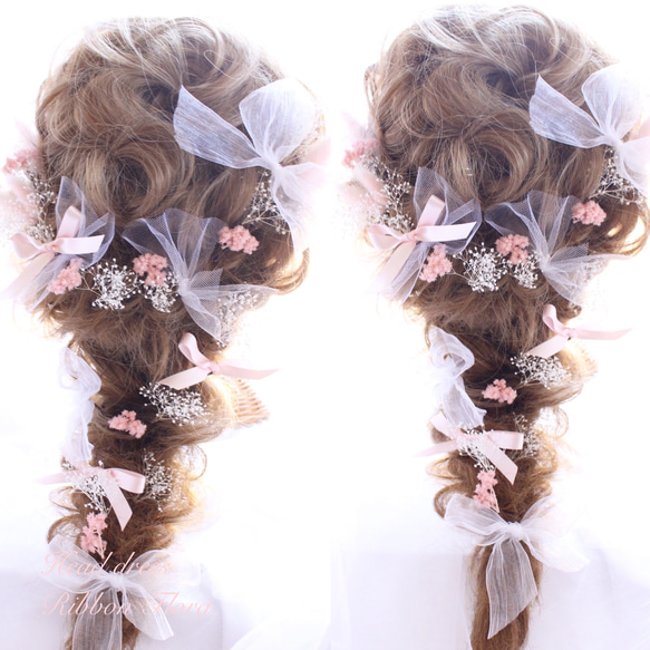 国内外の人気集結！ ◎受注製作◎チュールとリボン・かすみ草のヘッドドレス ヘッド ヘアアクセサリー
