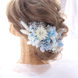 ドライフラワーとプリザーブドフラワーのヘッドドレス　white & light blue 4枚目の画像