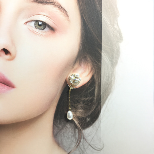 2wayスワロフスキーパールピアス・イヤリング ホワイト ピアス（その他