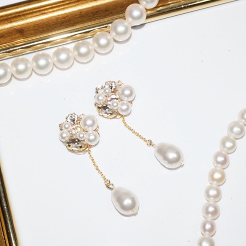 2wayスワロフスキーパールピアス・イヤリング ホワイト ピアス（その他