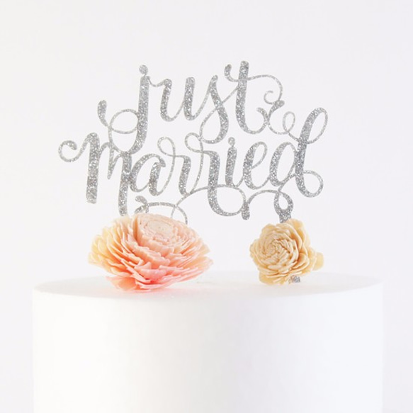 【SALE】Just Married Silver Glitter Acrylic Cake Topper 1枚目の画像