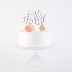 【SALE】Just Married Silver Glitter Acrylic Cake Topper 2枚目の画像