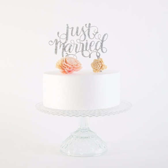 【SALE】Just Married Silver Glitter Acrylic Cake Topper 2枚目の画像