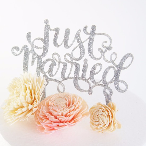 【SALE】Just Married Silver Glitter Acrylic Cake Topper 3枚目の画像