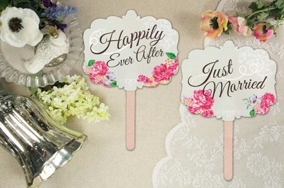 【 2本セット】花柄Just Married Happily Ever After プロップス　結婚式 2枚目の画像