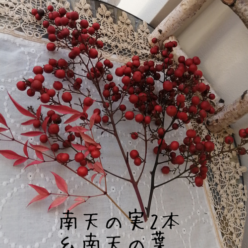 ❌大好評の南天の枝付きの実 5本と葉っぱ ラスト!!! 大好評の南天の枝付きの実 5本と葉っぱ