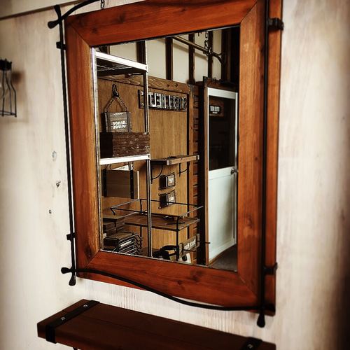 ウォールミラー 壁掛けミラー 鏡 壁掛け ウォルナットアイアン 無垢材