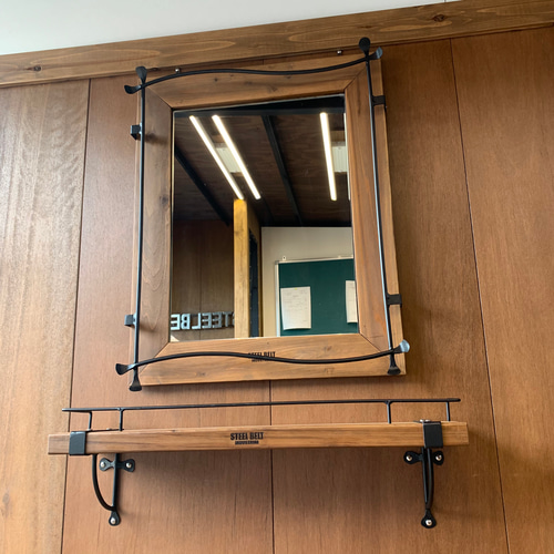 ウォールミラー 壁掛けミラー 鏡 壁掛け ウォルナットアイアン 無垢材