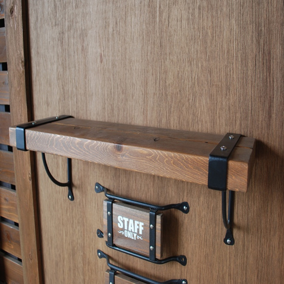 インダストリアル ヴィンテージ 木と鉄のウォールシェルフ 壁掛け