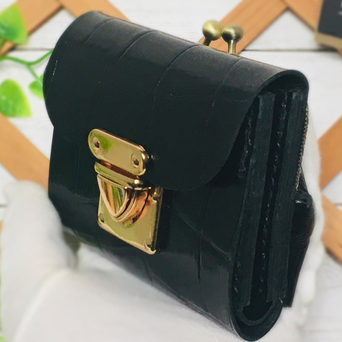 ❤【高級感×可愛い♪】大人オシャレながま口付き総本革ミニ財布