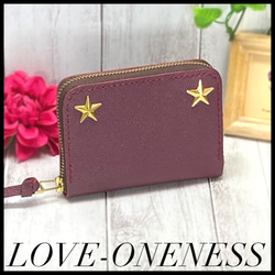 ❤️【超絶オシャレ可愛い♪】総本革ラウンドファスナー星スタッズミニ