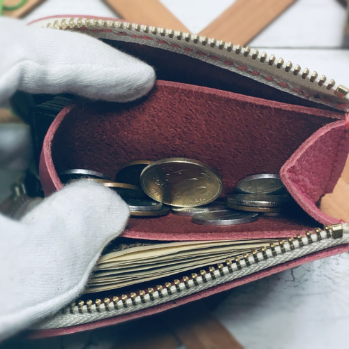 ❤【シンプルで便利♪】大人可愛い総本革L字ファスナーミニ財布