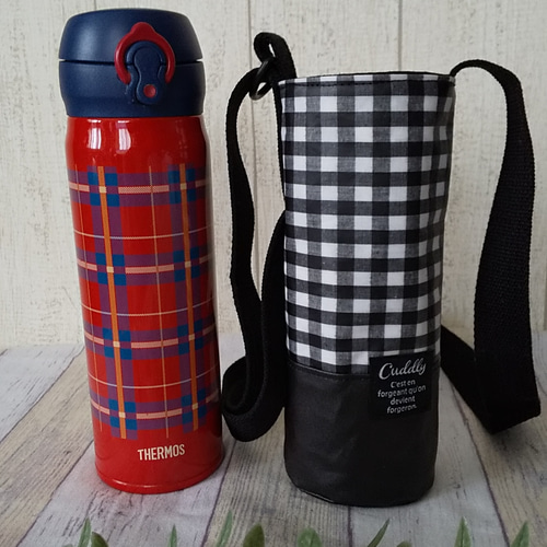 ハンドメイド　水筒　カバー　チェック 再販✩ラミネートの水筒カバー チェック その他入園グッズ shiffon