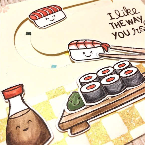 おスシが動く!!キュートな回転寿司メッセージカード❤︎アイボリー 2枚目の画像