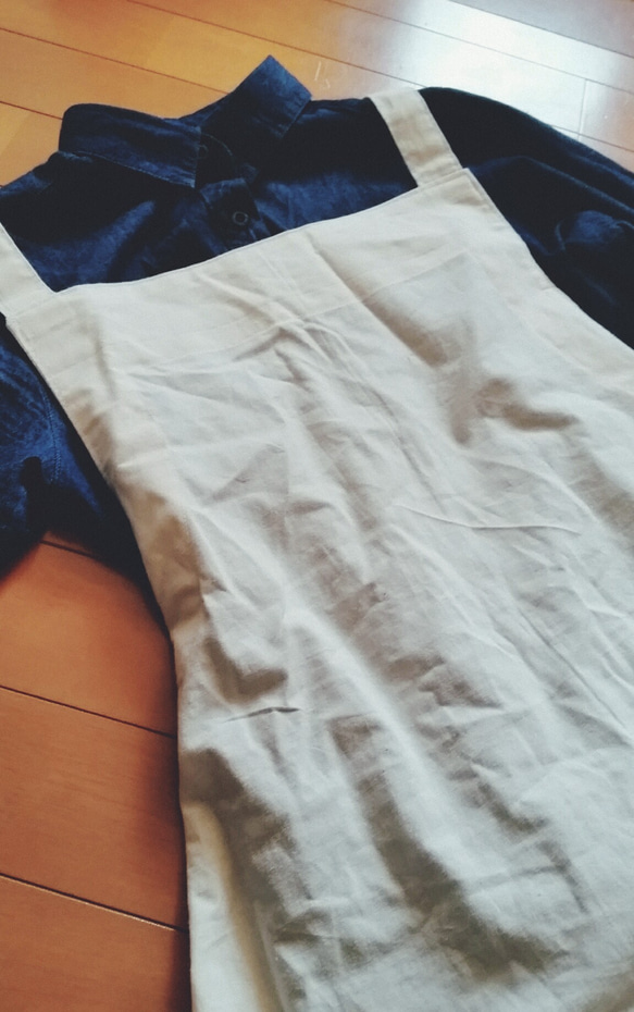 受注制作　リネン100％　ウエストスッキリ☆　エプロンワンピース　サロペット　ジャンパースカート 3枚目の画像