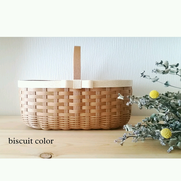 ＊リボンのかご【Msize】one-handle＊biscuit color 1枚目の画像