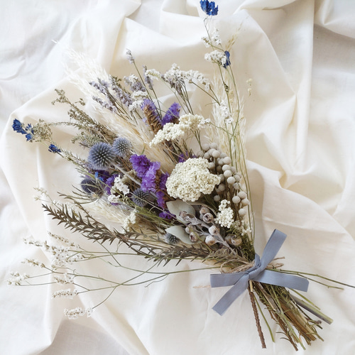 ホワイトブルー＊パンパスグラスドライフラワースワッグ♡ブーケ