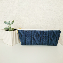 ヴィトン タイガ ダークグリーン ペンケース メガネケース ニット柄Wガーゼペンケース♡ネイビー(メガネケース) ペンケース